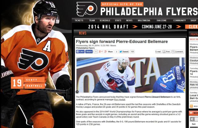 Photo hockey NHL: Pi-Ed Bellemare signe aux Flyers - NHL : National Hockey League - AHL