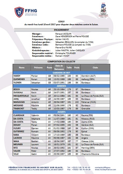 Photo hockey Equipes de France - Equipes de France - EDF vs SUISSE -  1ère rencontre ce soir