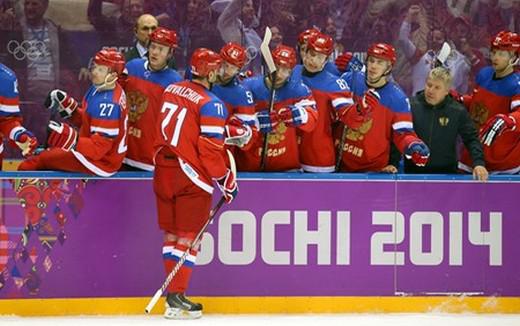 Photo hockey Jeux olympiques - Jeux olympiques - JO : Russie vs Slovénie - Victoire rouge