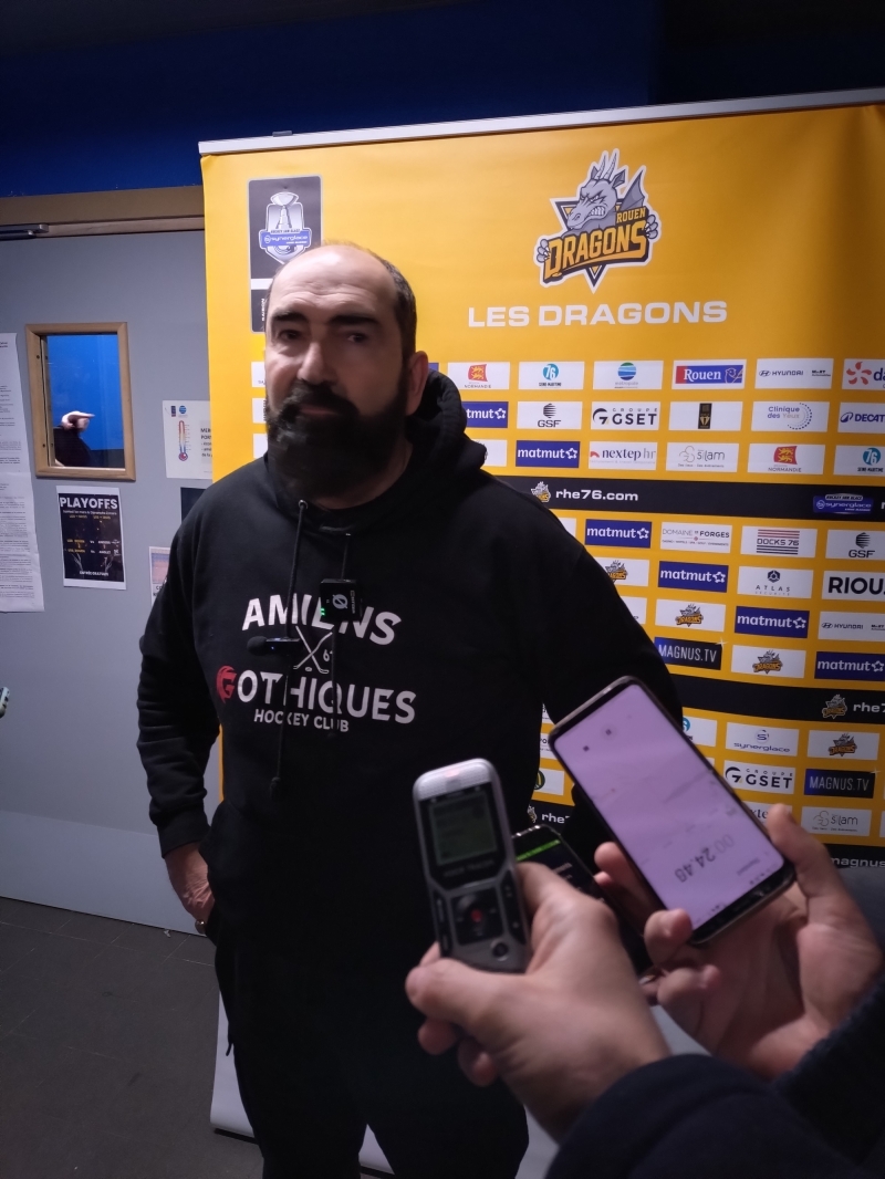 Photo hockey Rouen vs Amiens M2 - ITW M. Richer - F. Lhenry et A. Lindelöf  - Ligue Magnus