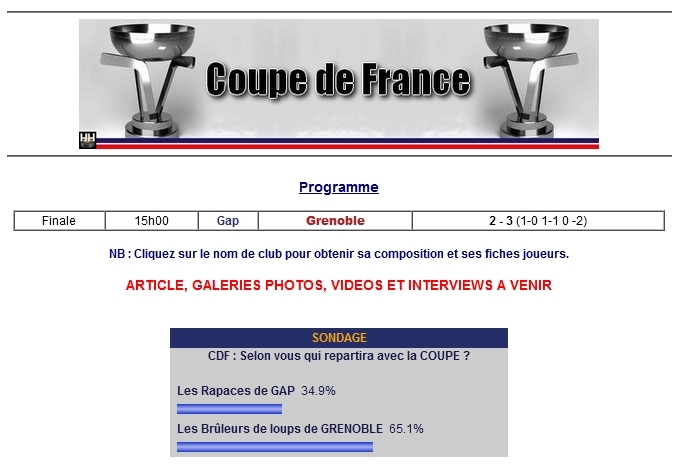 Photo hockey CDF - Résultat de notre SONDAGE - Coupe de France