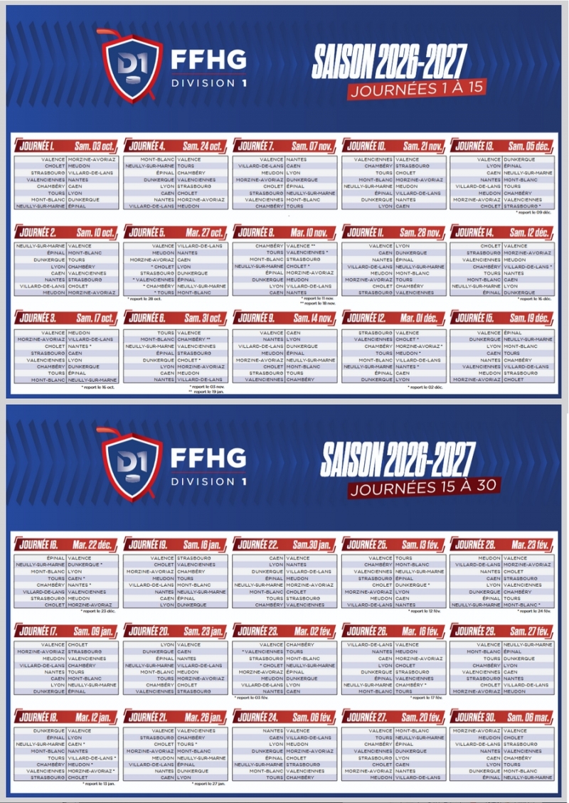 Photo hockey DIVISION 1 - CALENDRIER 2026-2027 - Division 1