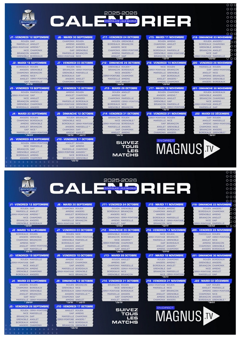 Photo hockey MAGNUS - Le CALENDRIER 2025 - 2026 - Ligue Magnus