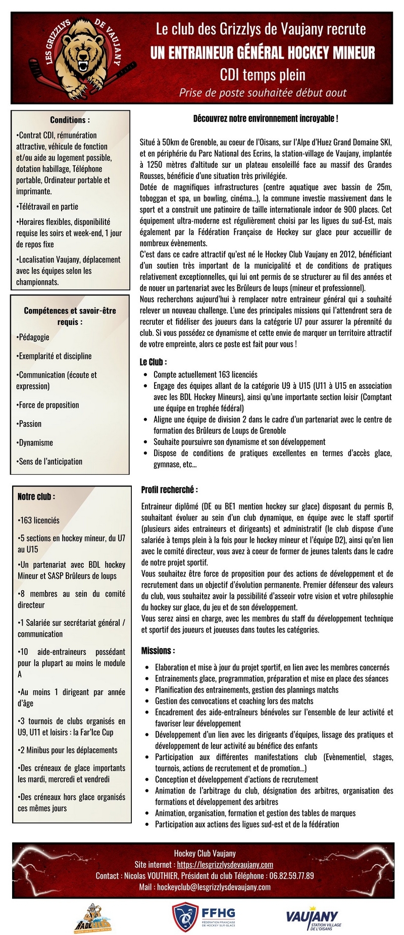 Photo hockey VAUJANY recherche son ENTRAINEUR GENERAL - Division 2 : Vaujany (Les Grizzlys)
